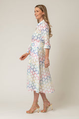 The Mamma Midi Linen Dress in Multi Broderie Anglaise | Sartoria Saracena