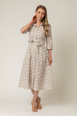 The Mamma Midi Linen Dress in Natural Broderie Anglaise | Sartoria Saracena