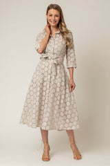 The Mamma Midi Linen Dress in Natural Broderie Anglaise | Sartoria Saracena