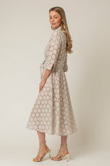 The Mamma Midi Linen Dress in Natural Broderie Anglaise | Sartoria Saracena
