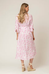 The Mamma Midi Linen Dress in Pink Butterflies | Sartoria Saracena