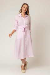 The Mamma Midi Linen Dress in Pink Stripe | Sartoria Saracena