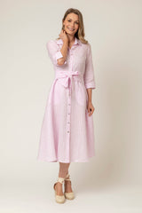 The Mamma Midi Linen Dress in Pink Stripe | Sartoria Saracena