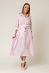 The Mamma Midi Linen Dress in Pink Stripe | Sartoria Saracena
