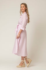 The Mamma Midi Linen Dress in Pink Stripe | Sartoria Saracena