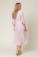 The Mamma Midi Linen Dress in Pink Stripe | Sartoria Saracena