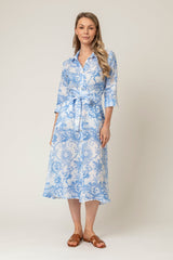 The Mamma Midi Linen Dress in Blue Cosmic | Sartoria Saracena
