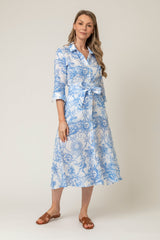The Mamma Midi Linen Dress in Blue Cosmic | Sartoria Saracena