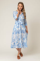 The Mamma Midi Linen Dress in Blue Cosmic | Sartoria Saracena