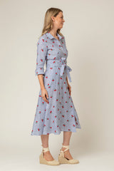 The Mamma Midi Linen Dress in Cherry Stripe | Sartoria Saracena