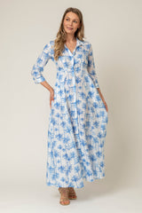 The Mamma Mia Linen Dress in Blue Palm | Sartoria Saracena