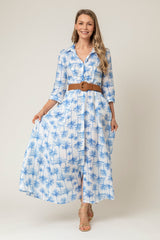 The Mamma Mia Linen Dress in Blue Palm | Sartoria Saracena