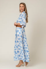 The Mamma Mia Linen Dress in Blue Palm | Sartoria Saracena