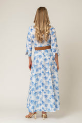 The Mamma Mia Linen Dress in Blue Palm | Sartoria Saracena
