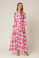The Mamma Mia Linen Dress in Pink Geo | Sartoria Saracena