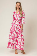 The Mamma Mia Linen Dress in Pink Geo | Sartoria Saracena