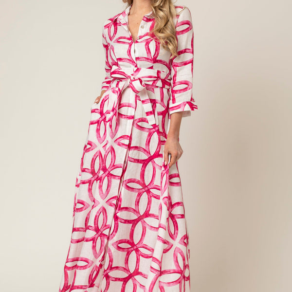 The Mamma Mia Linen Dress in Pink Geo | Sartoria Saracena – Sarah
