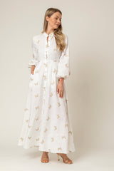 The Liza Linen Maxi Dress in Beige Butterfly | Sartoria Saracena