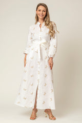 The Liza Linen Maxi Dress in Beige Butterfly | Sartoria Saracena