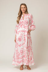 The Liza Linen Maxi Dress in Red Swirl | Sartoria Saracena