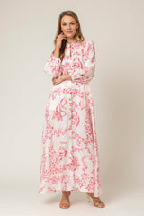 The Liza Linen Maxi Dress in Red Swirl | Sartoria Saracena