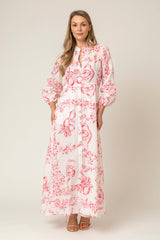 The Liza Linen Maxi Dress in Red Swirl | Sartoria Saracena