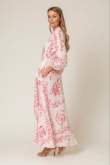 The Liza Linen Maxi Dress in Red Swirl | Sartoria Saracena