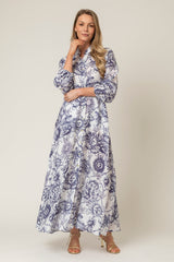 The Liza Linen Maxi Dress in Navy Cosmic | Sartoria Saracena