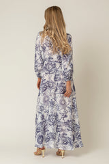 The Liza Linen Maxi Dress in Navy Cosmic | Sartoria Saracena