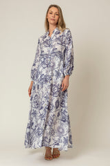 The Liza Linen Maxi Dress in Navy Cosmic | Sartoria Saracena