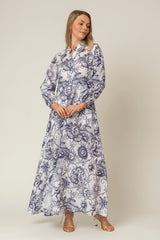 The Liza Linen Maxi Dress in Navy Cosmic | Sartoria Saracena