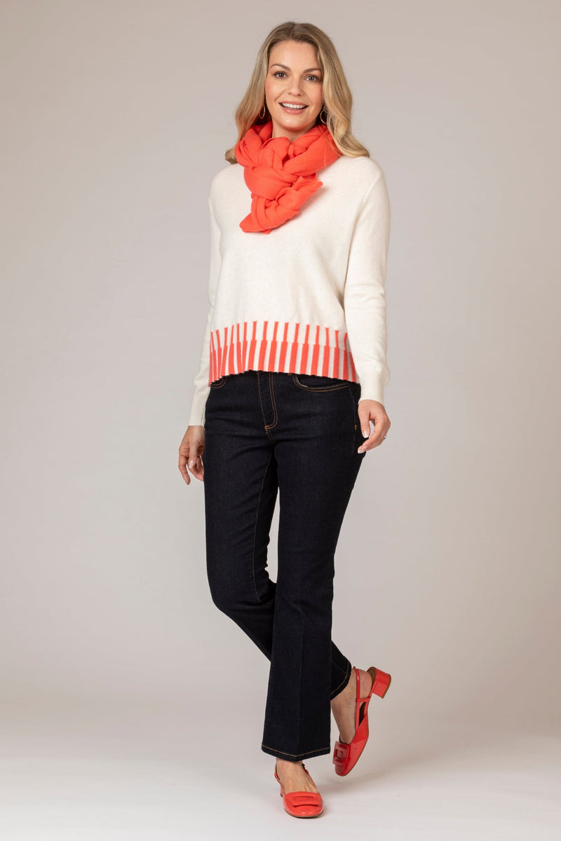 Cream Cashmere V-Neck Jumper with Coral Trim | Esthēme Cachemire