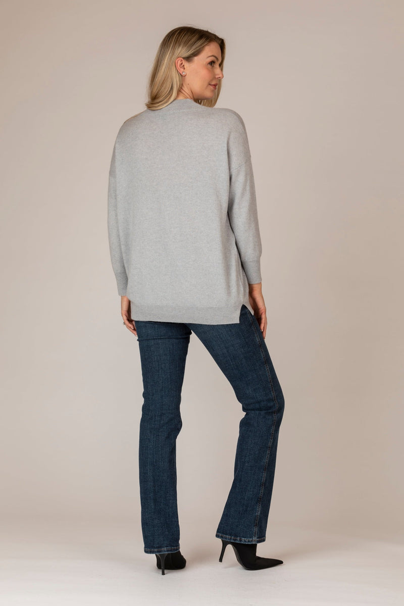 Grey V-Neck Sparkle Cashmere Jumper | Esthēme Cachemire