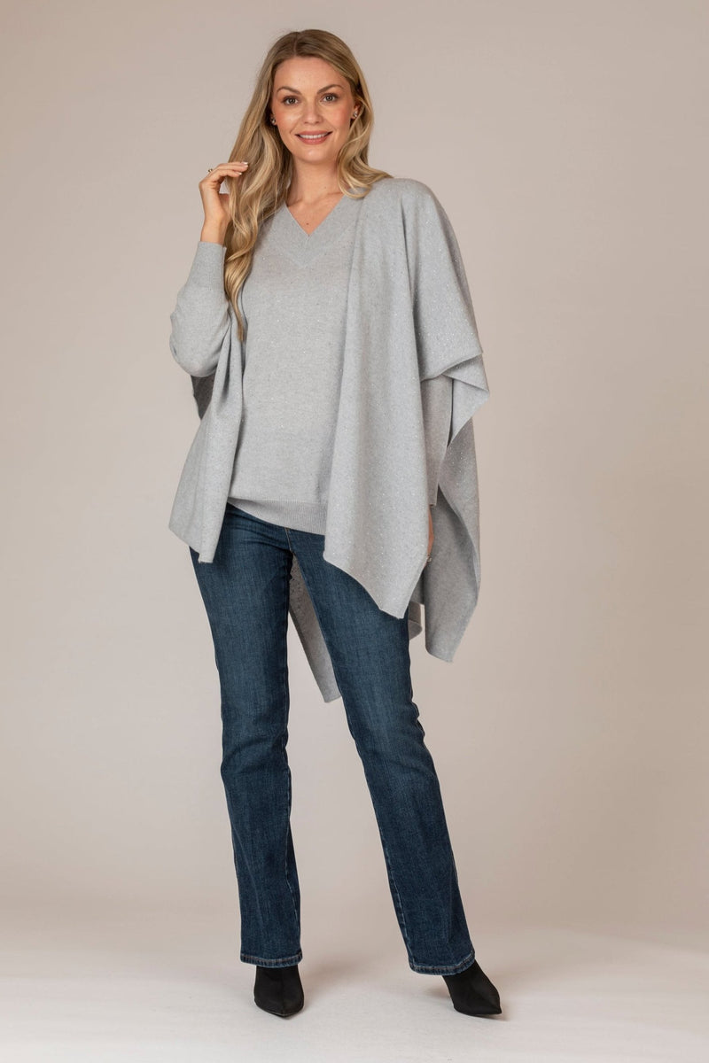 Grey V-Neck Sparkle Cashmere Jumper | Esthēme Cachemire