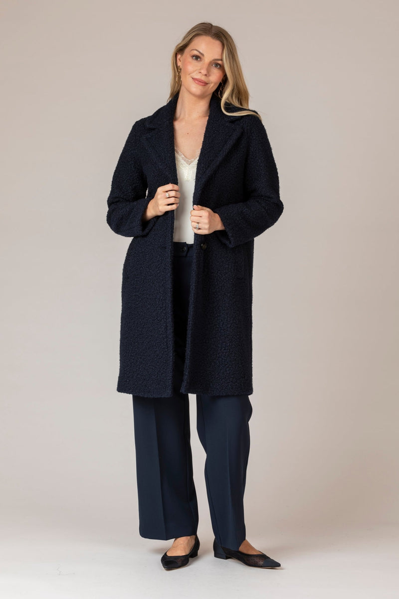 Ghinea Navy Bouclé Coat | EMME