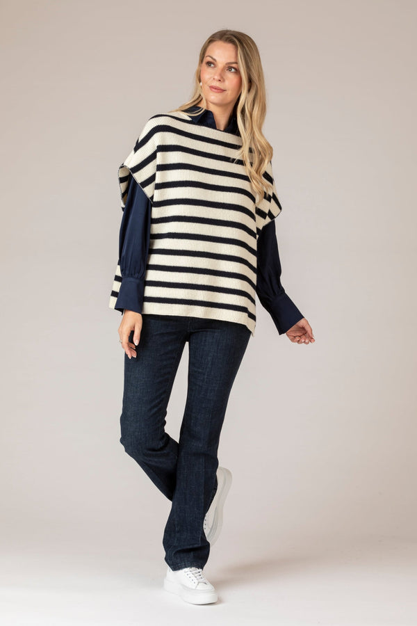 Ecume and Ecru Striped Sleeveless Jumper  | Saint James