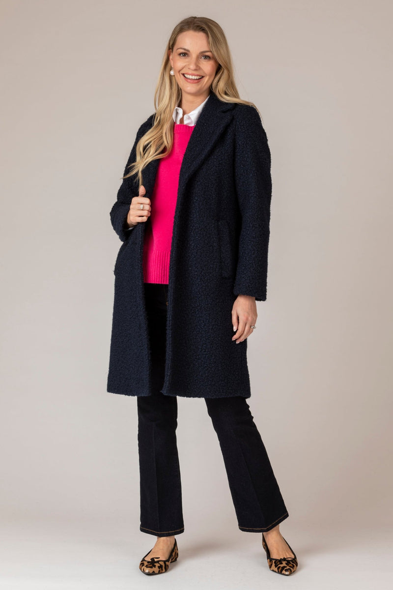 Ghinea Navy Bouclé Coat | EMME