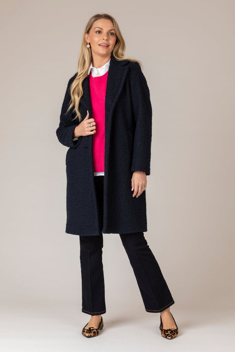 Ghinea Navy Bouclé Coat | EMME