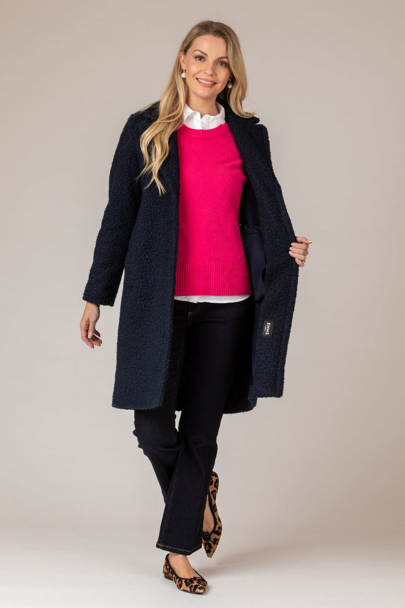 Ghinea Navy Bouclé Coat | EMME