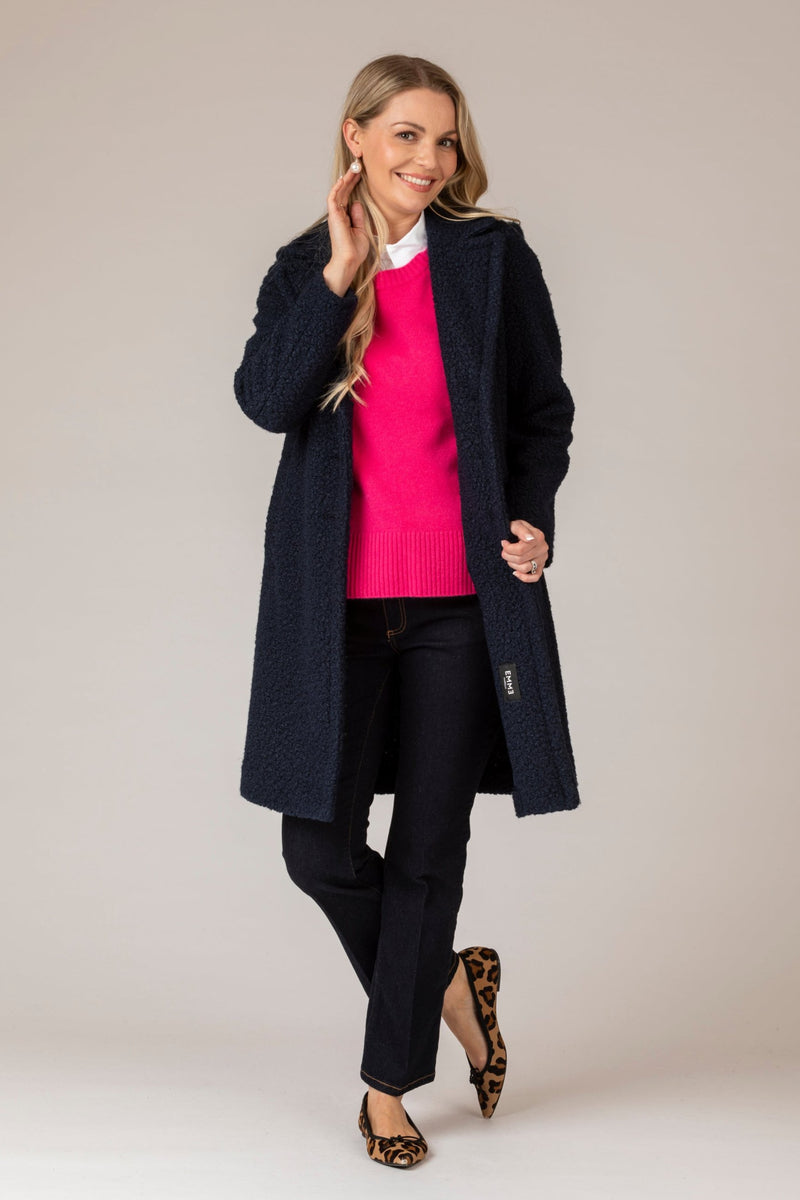 Ghinea Navy Bouclé Coat | EMME