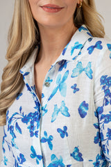 The Blue Butterfly Print Mamma Mia Linen Dress | Sartoria Saracena