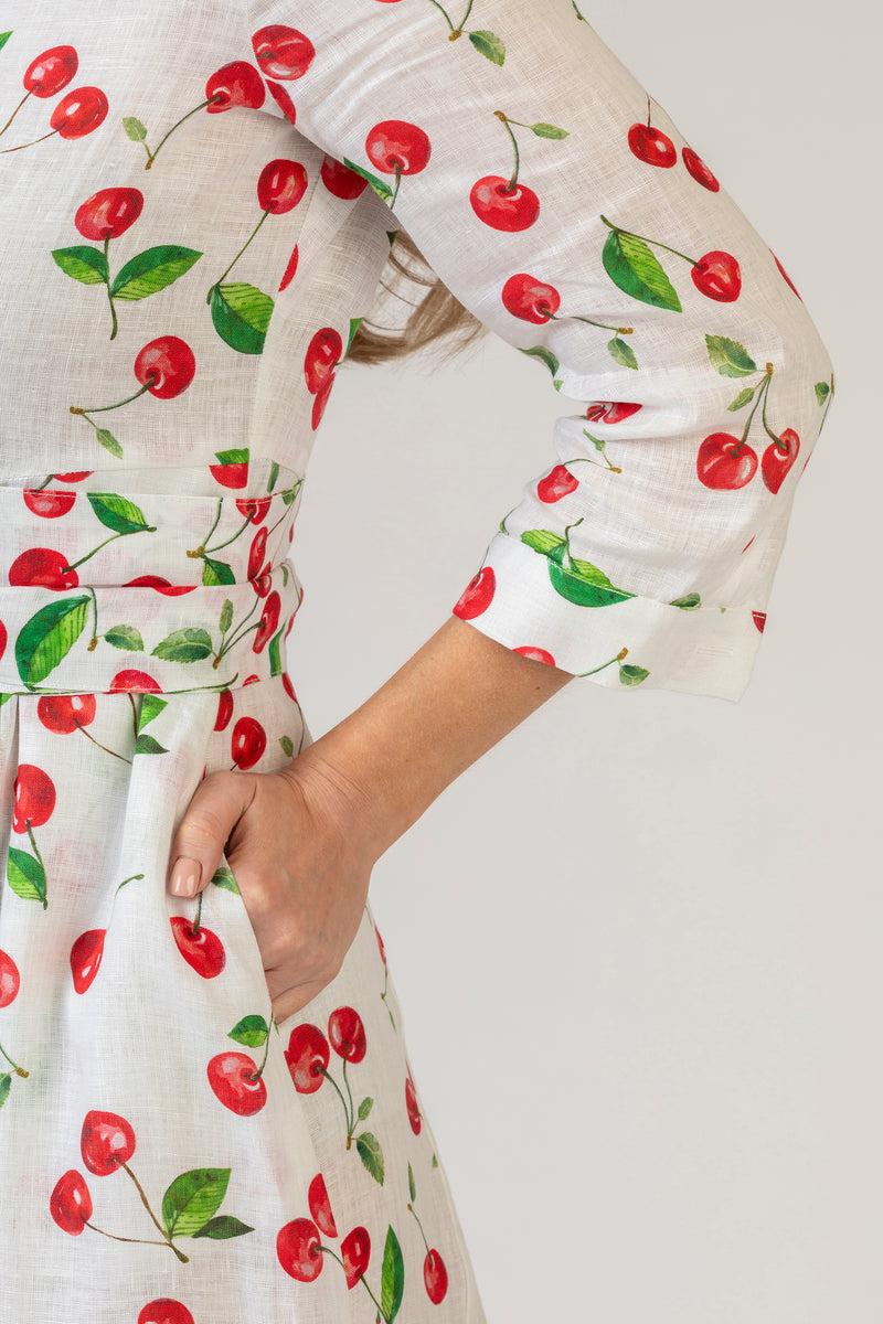 The Cherry Print Mamma Mia Linen Dress | Sartoria Saracena