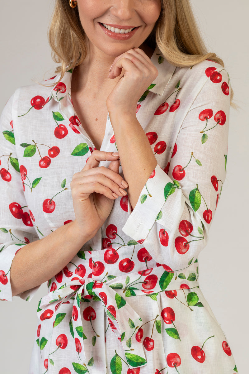 The Cherry Print Mamma Mia Linen Dress | Sartoria Saracena