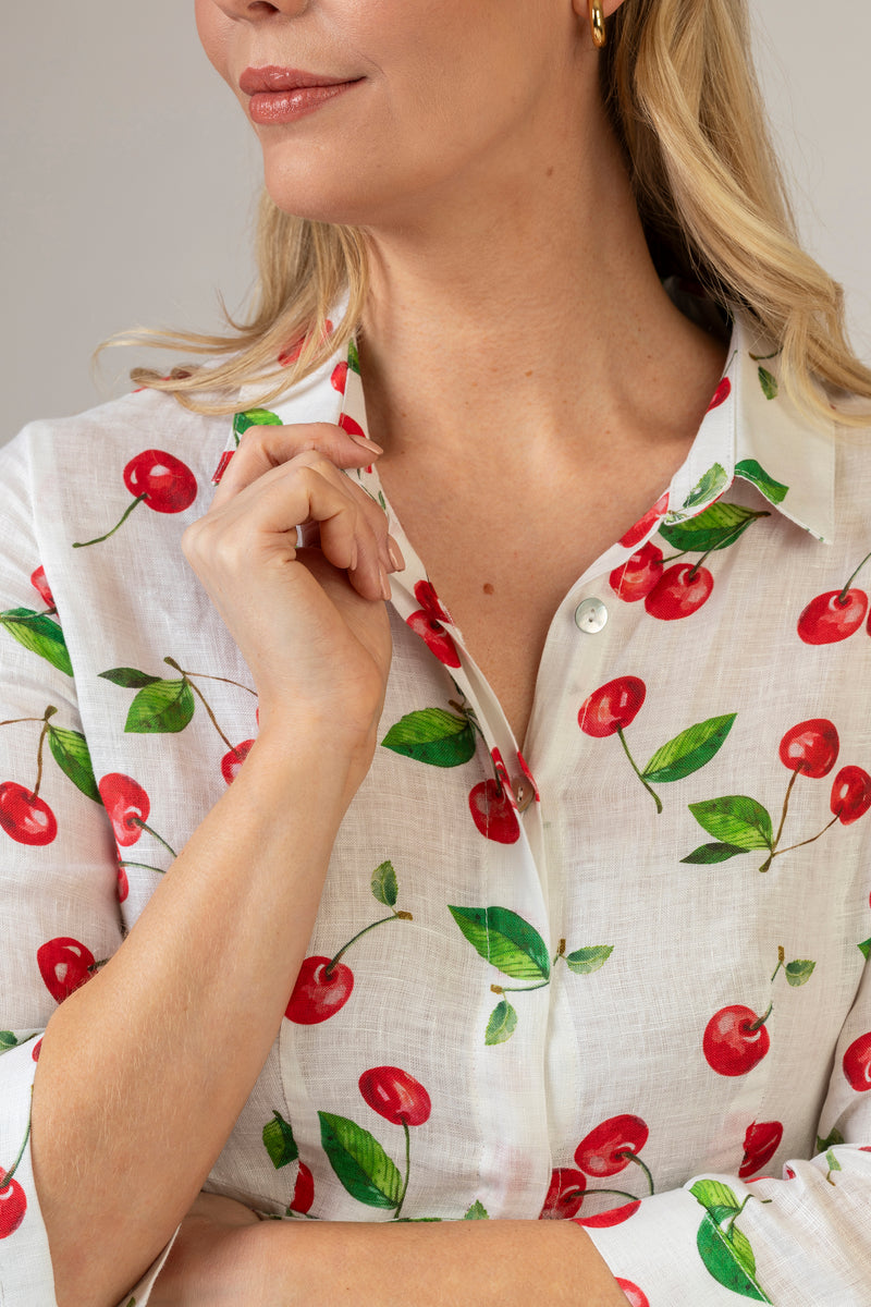 The Cherry Print Mamma Mia Linen Dress | Sartoria Saracena