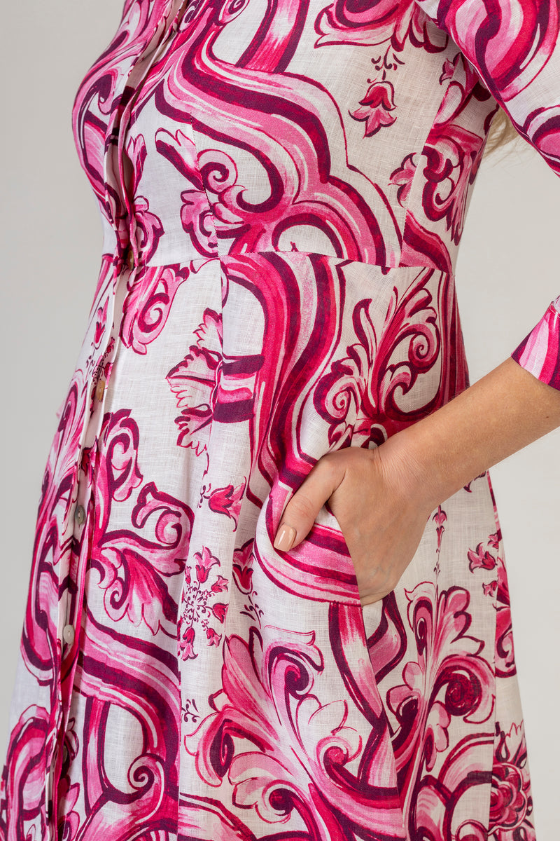 The Pink Swirl Print Mamma Mia Linen Dress | Sartoria Saracena