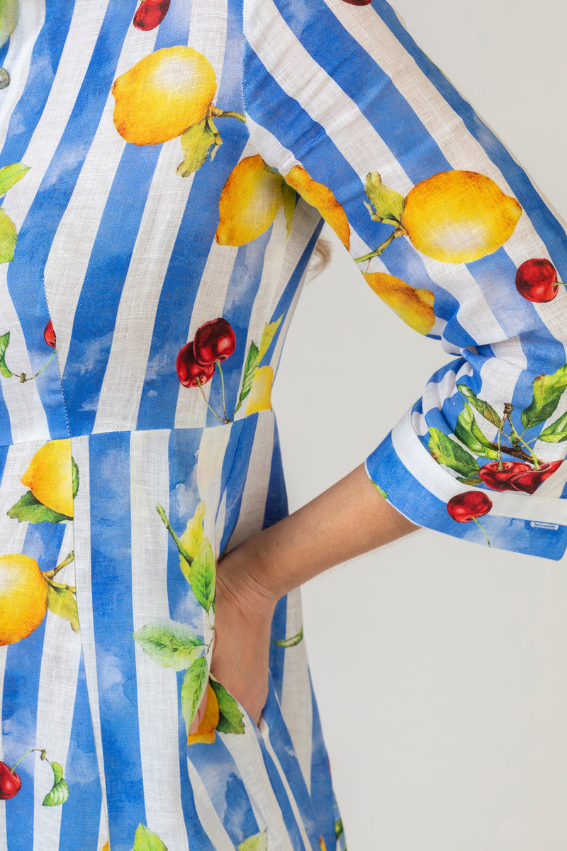 The Lemon Cherry Stripe Mamma Mia Linen Dress | Sartoria Saracena