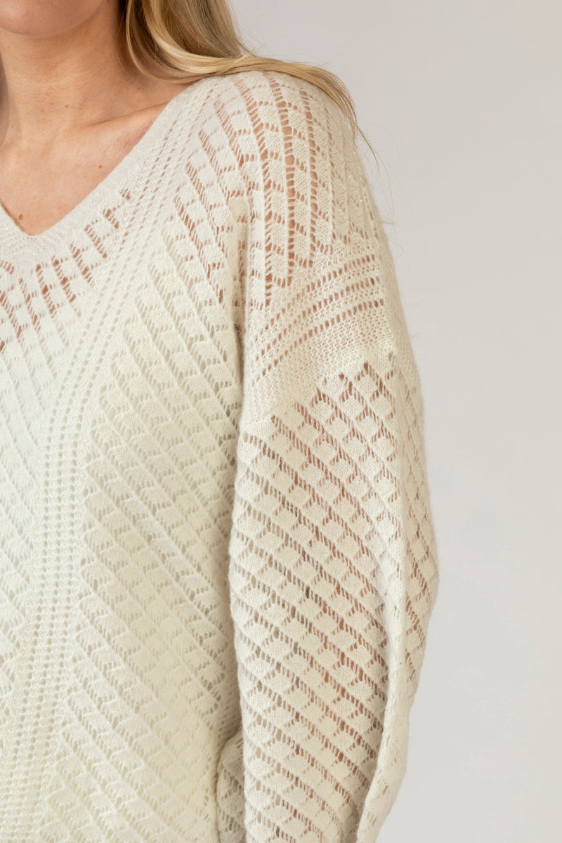 Cream Lurex Cashmere Jumper with Ballon Sleeves | Esthēme Cachemire