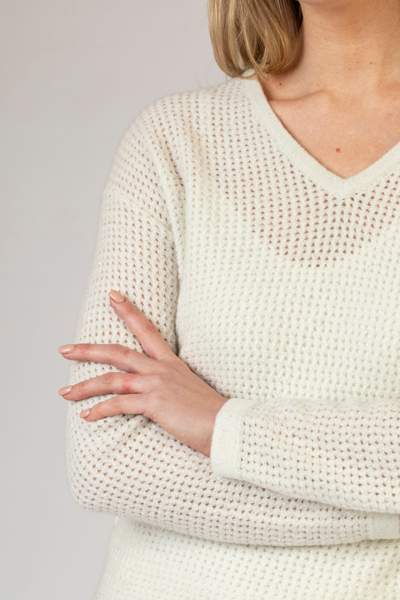 Cream Lurex Cashmere Jumper | Esthēme Cachemire