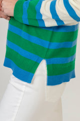 Blue and Green Stripe Cashmere Jumper | Esthēme Cachemire