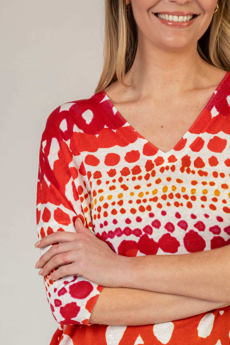 Red Dotty V Neck Jumper | Esthēme Cachemire